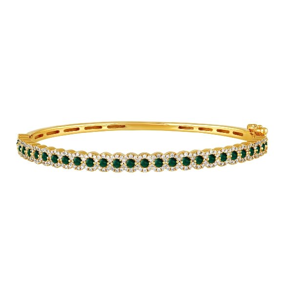 Morris & David's 14K Yellow Gold Diamond & Emerald Floral Bangle