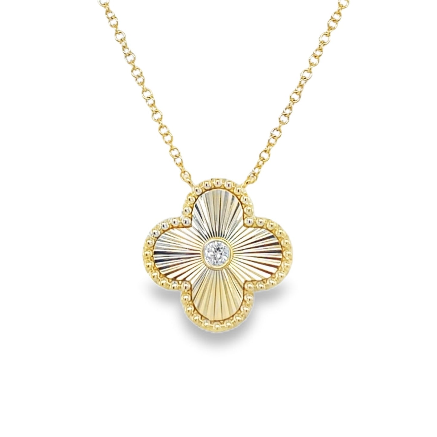 Jai's 14K Yellow Gold Solitaire Diamond Clover Necklace