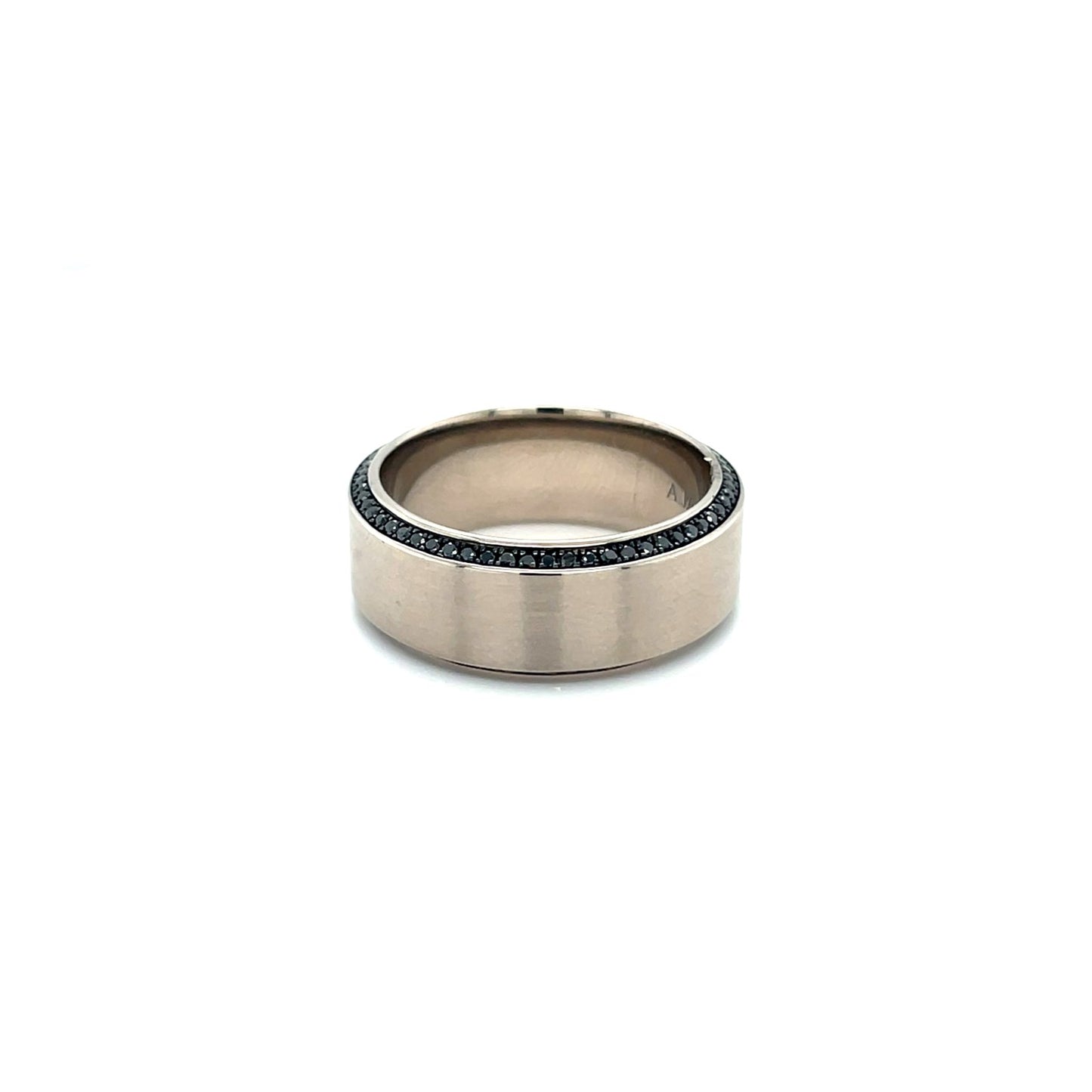 Jai's 14K Grey Gold Thick Black Diamond-lined Wedding Band
