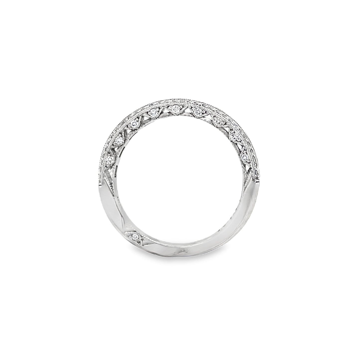 Tacori's 18K White Gold Classic Crescent Half-way Diamond Wedding Band
