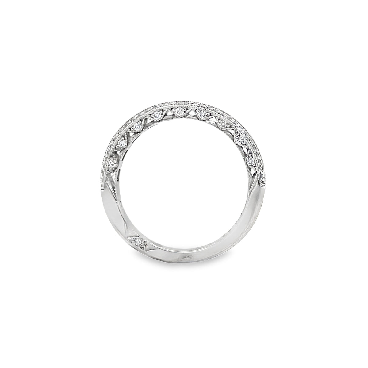 Tacori's 18K White Gold Classic Crescent Half-way Diamond Wedding Band