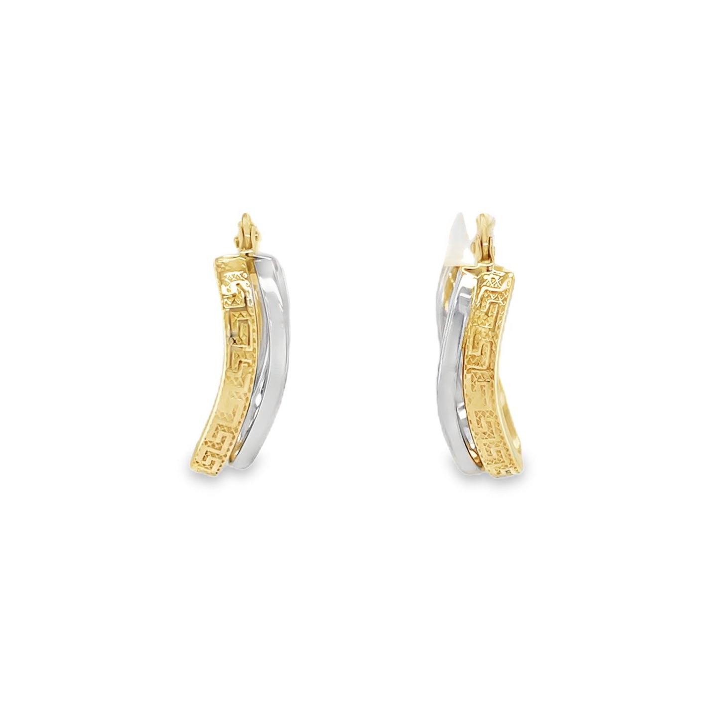 Jai's 14K Two-tone Greca-engraved Hoops