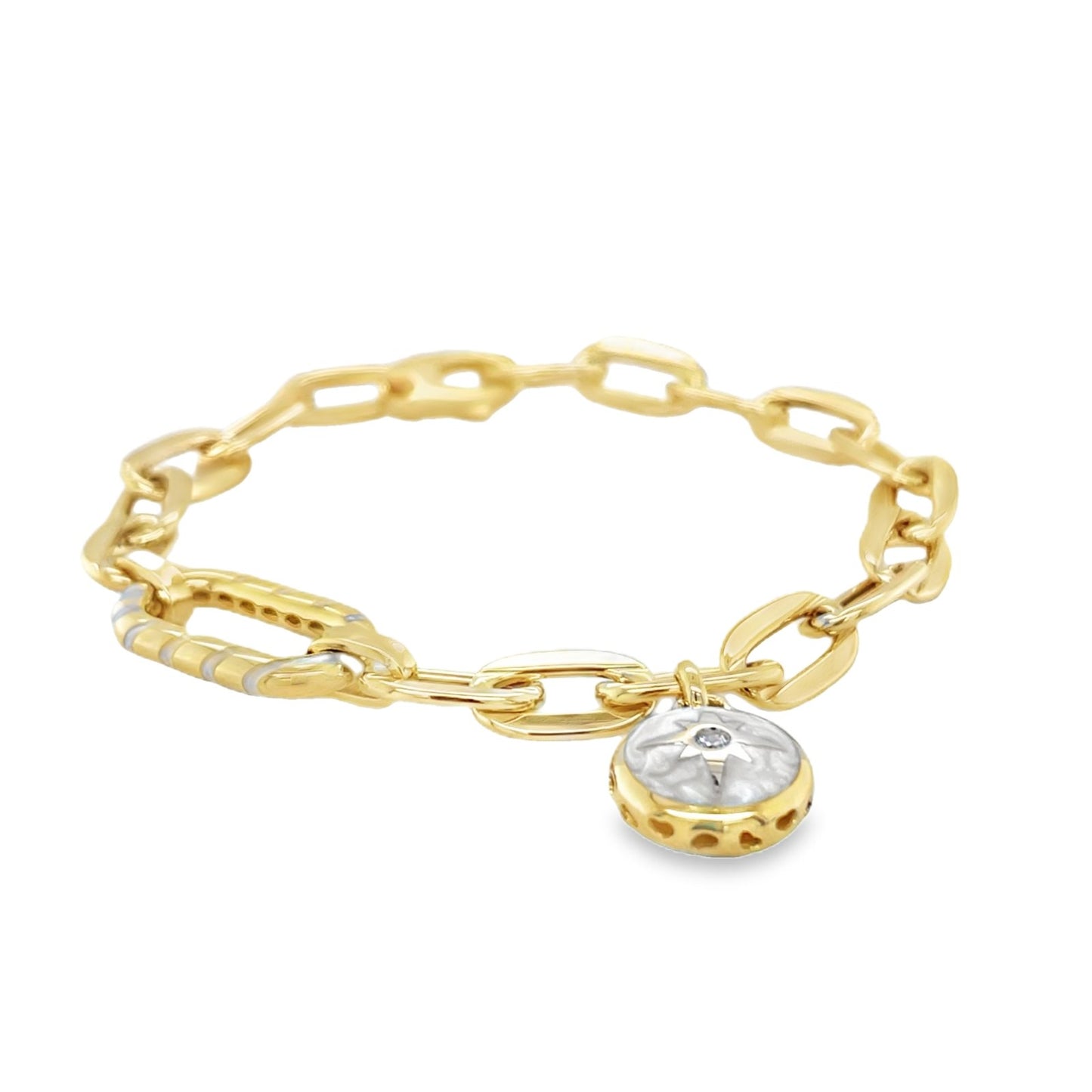 Jai's 14K Yellow Gold Mother-of-Pearl Northstar Paperclip Chain Bracelet