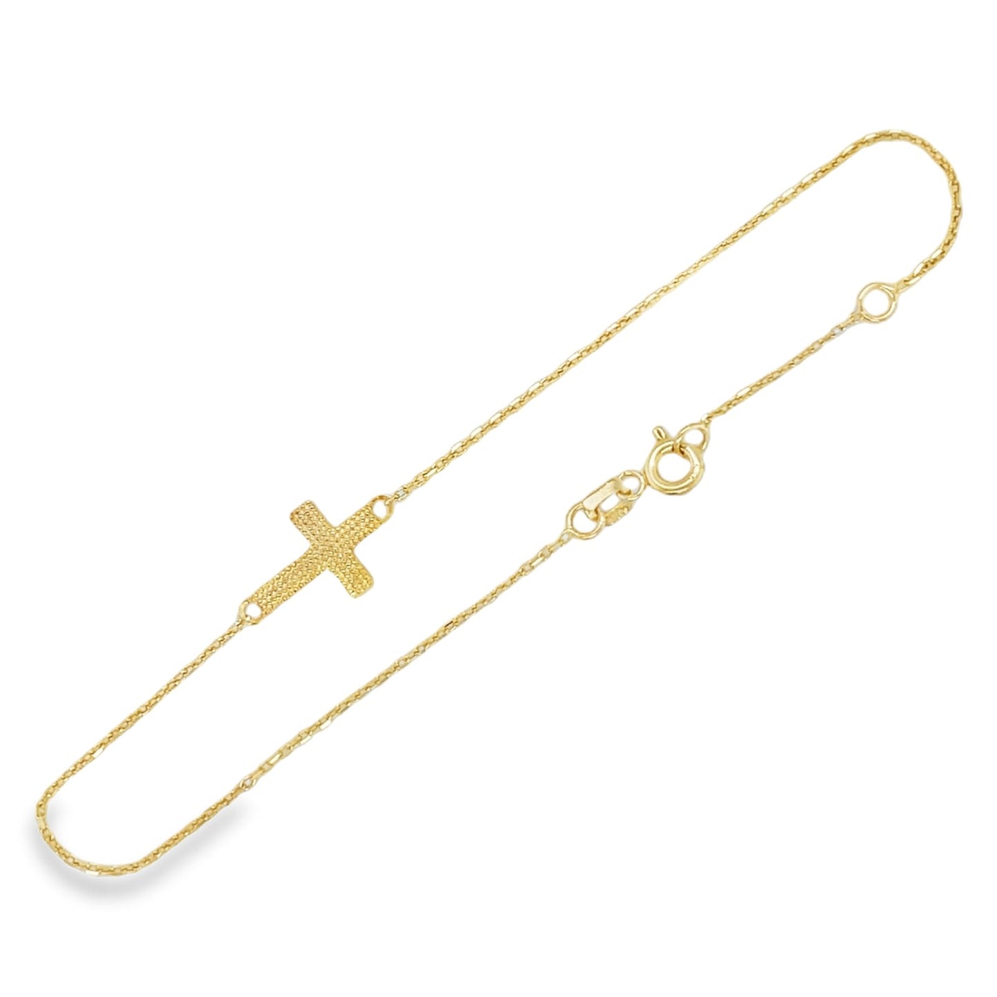 Jai's 14K Yellow Gold Engraved Cross Bracelet