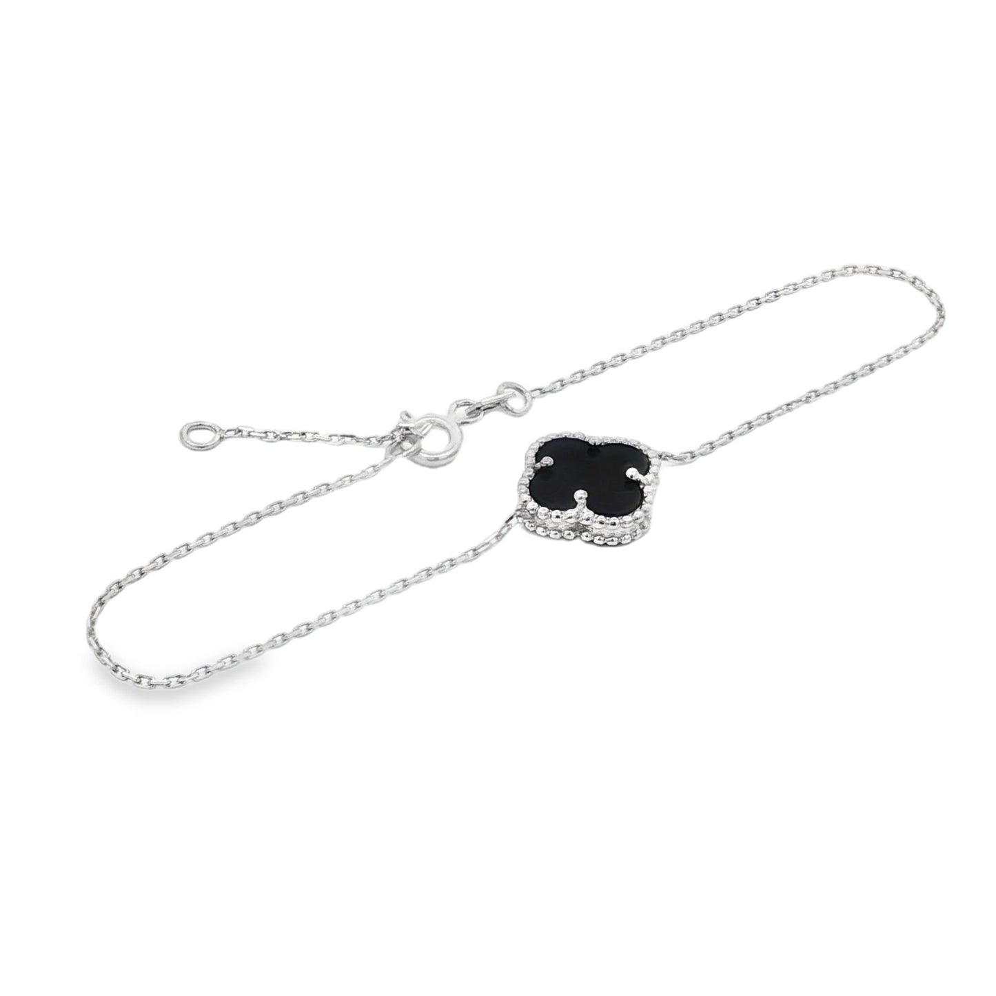 Jai's 14K White Gold Black Onyx Clover Bracelet