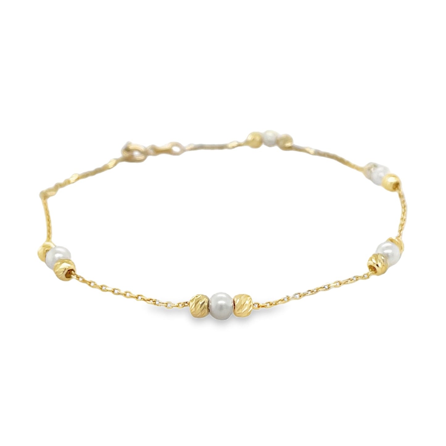 Jai's 14K Yellow Gold Diamond-cut Beaded Pearl Bracelet