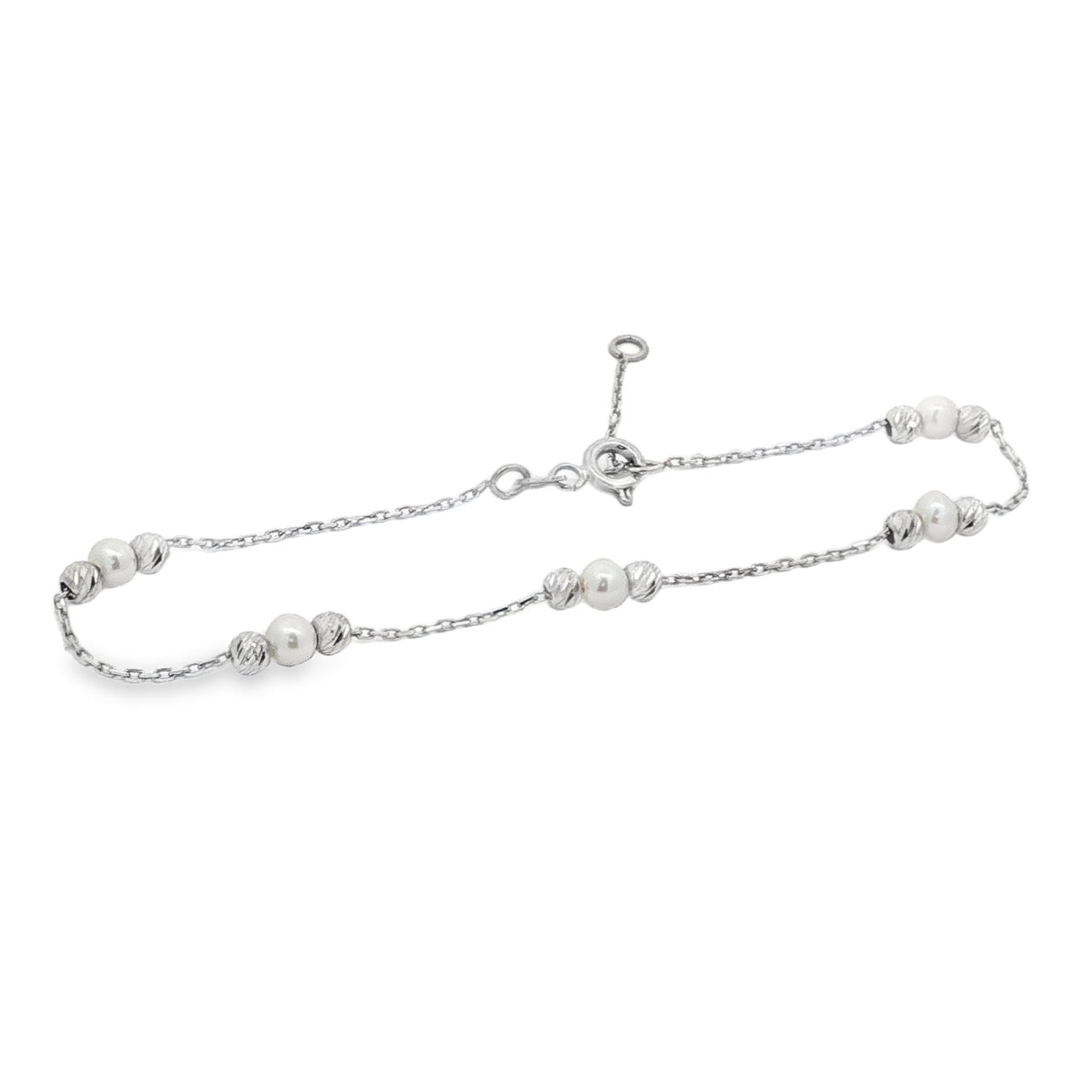 Jai's 14K White Gold Diamond-cut Beaded Pearl Bracelet