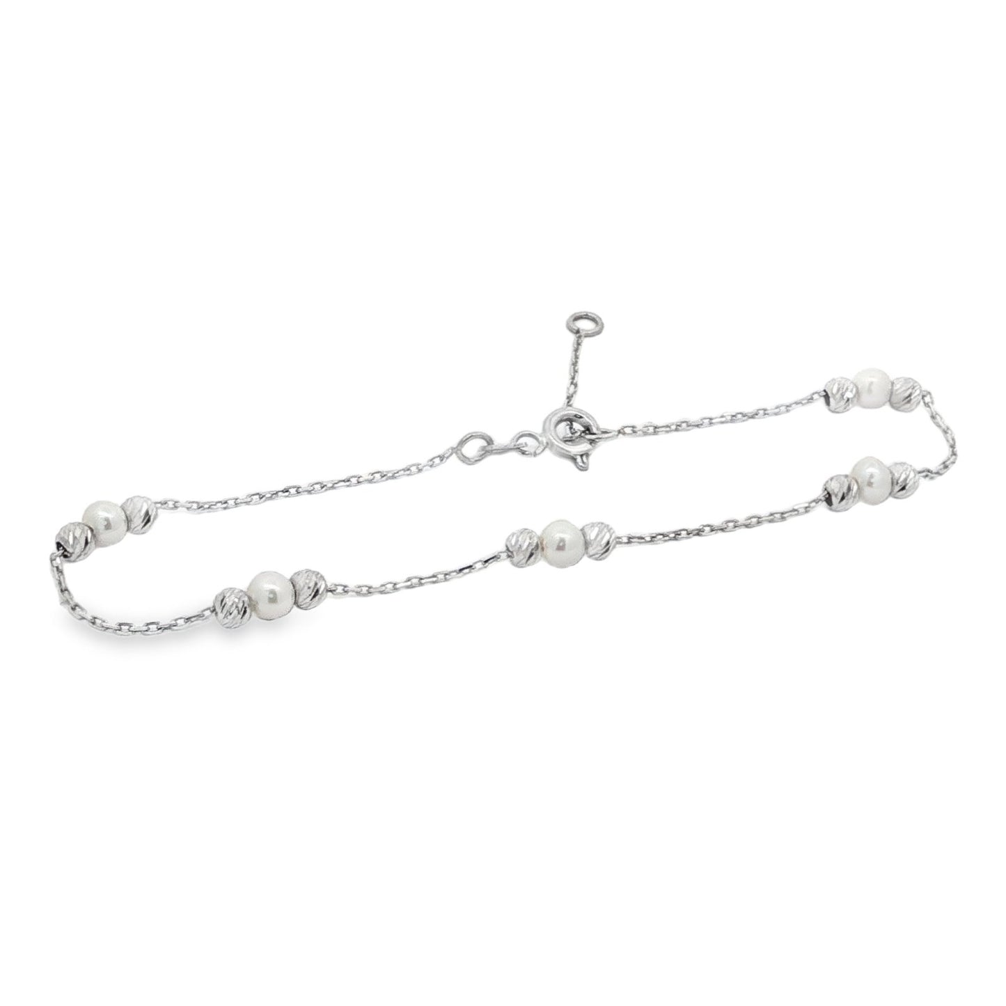 Jai's 14K White Gold Diamond-cut Beaded Pearl Bracelet