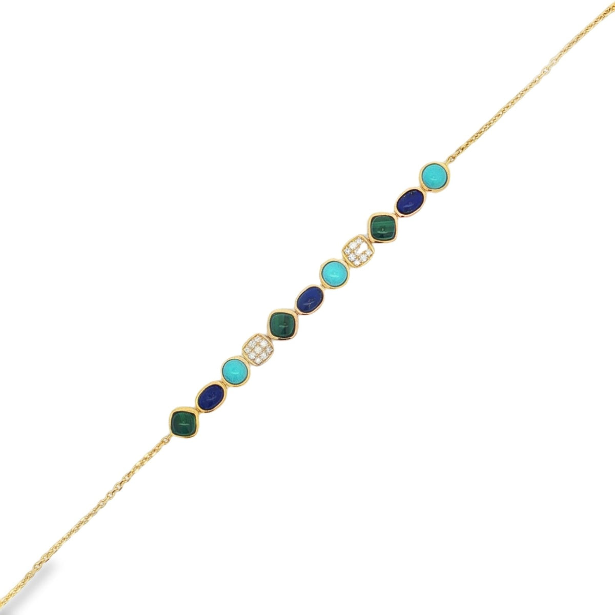 Jai's 14K Yellow Gold Turquoise, Malachite, Lapis & Diamond Bracelet