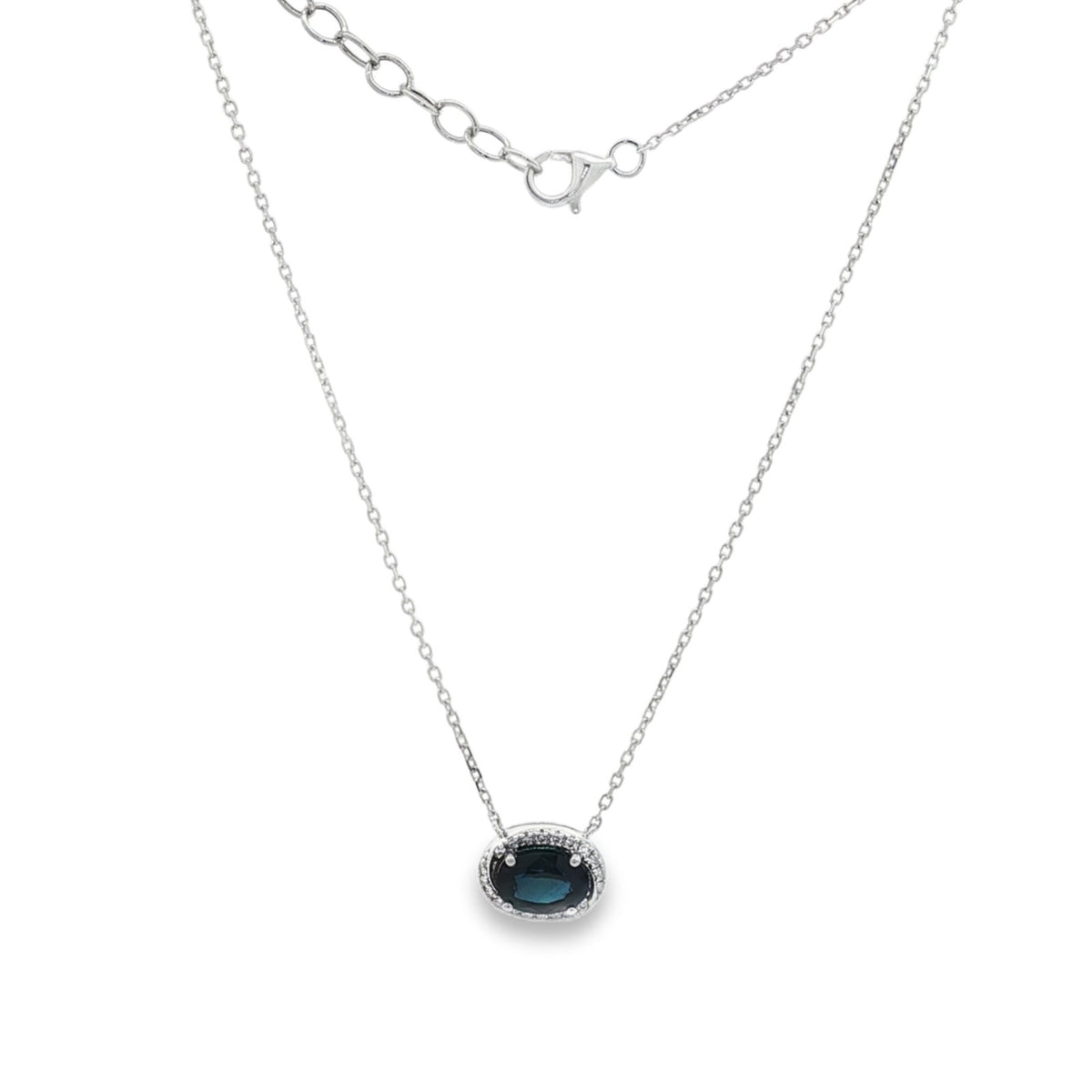 Jai's 14K White Gold Oval Sapphire & Diamond Neckace