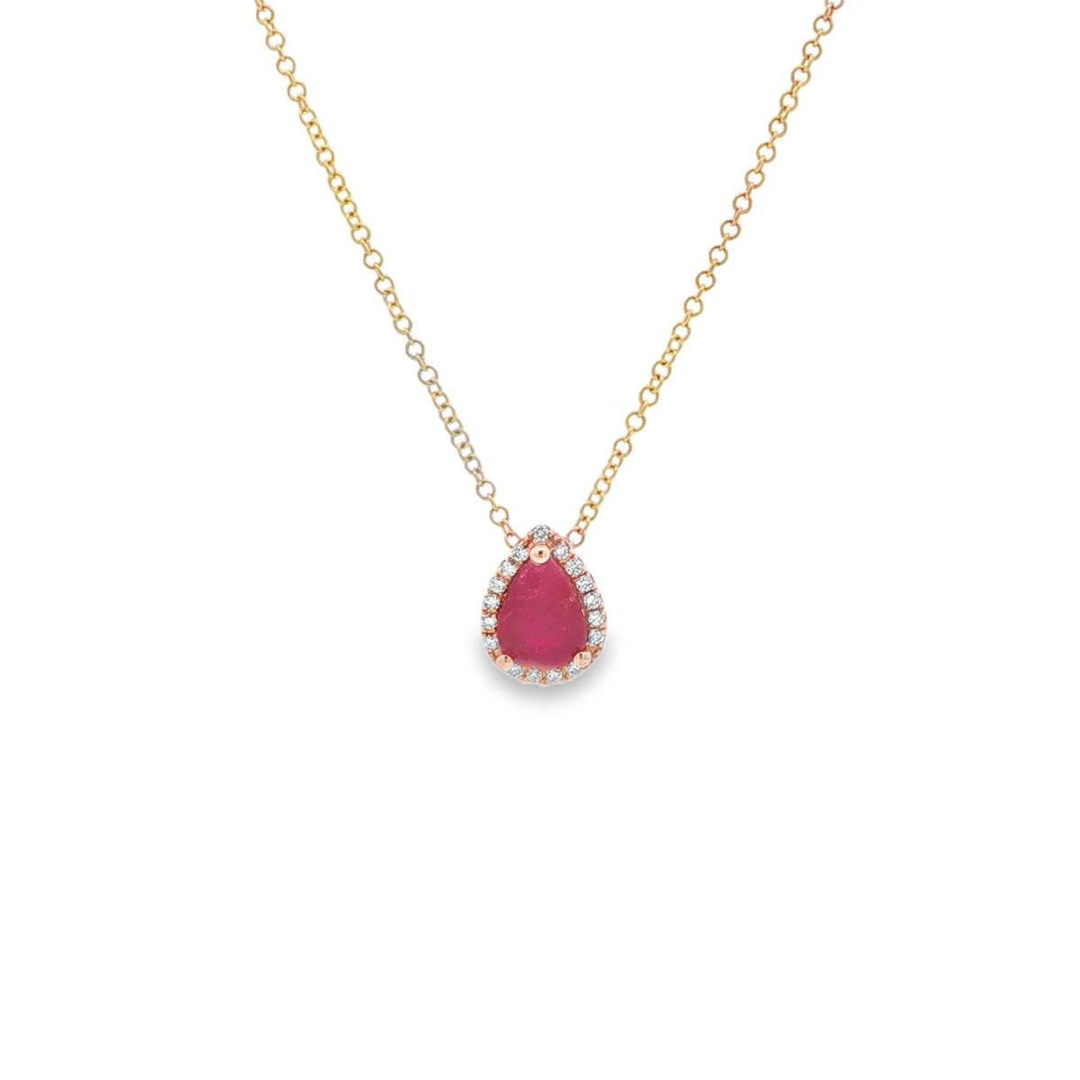 Jai's 14K Rose Gold Pear-cut Ruby & Diamond Pendant