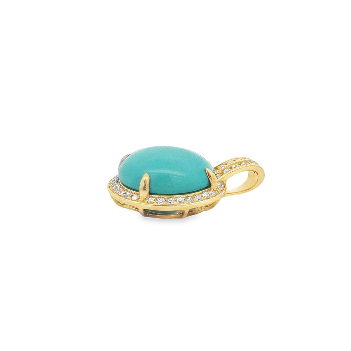 Jai's 14K Yellow Gold Domed Turquoise & Diamond Pendant