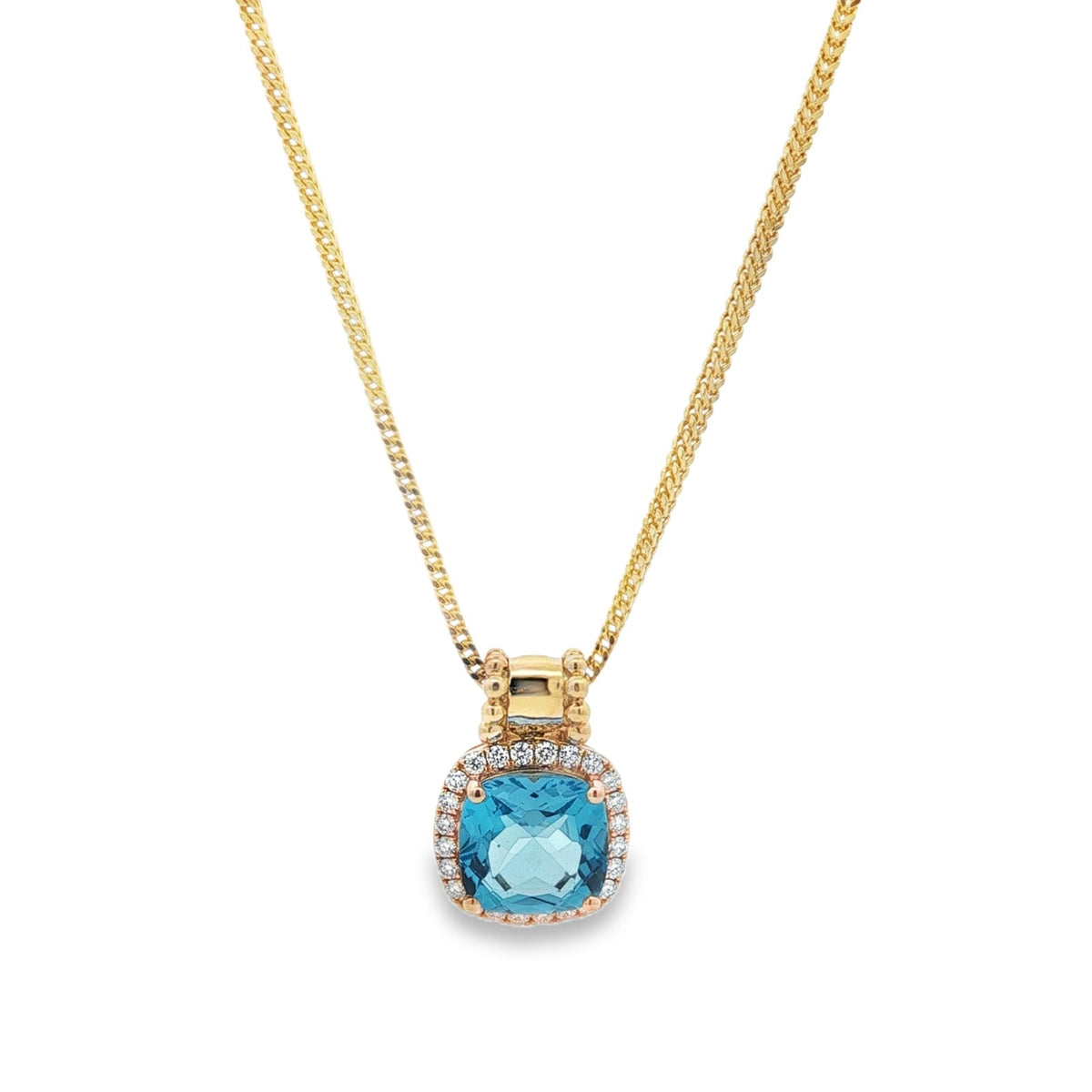 Jai's 14K Yellow Gold Cushion-cut Blue Topaz & Diamond Pendant