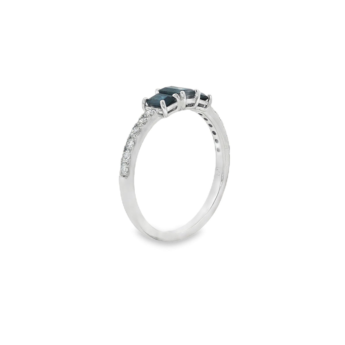 Jai's 14K White Gold Emerald-cut Tri-stone Sapphire & Diamond Ring