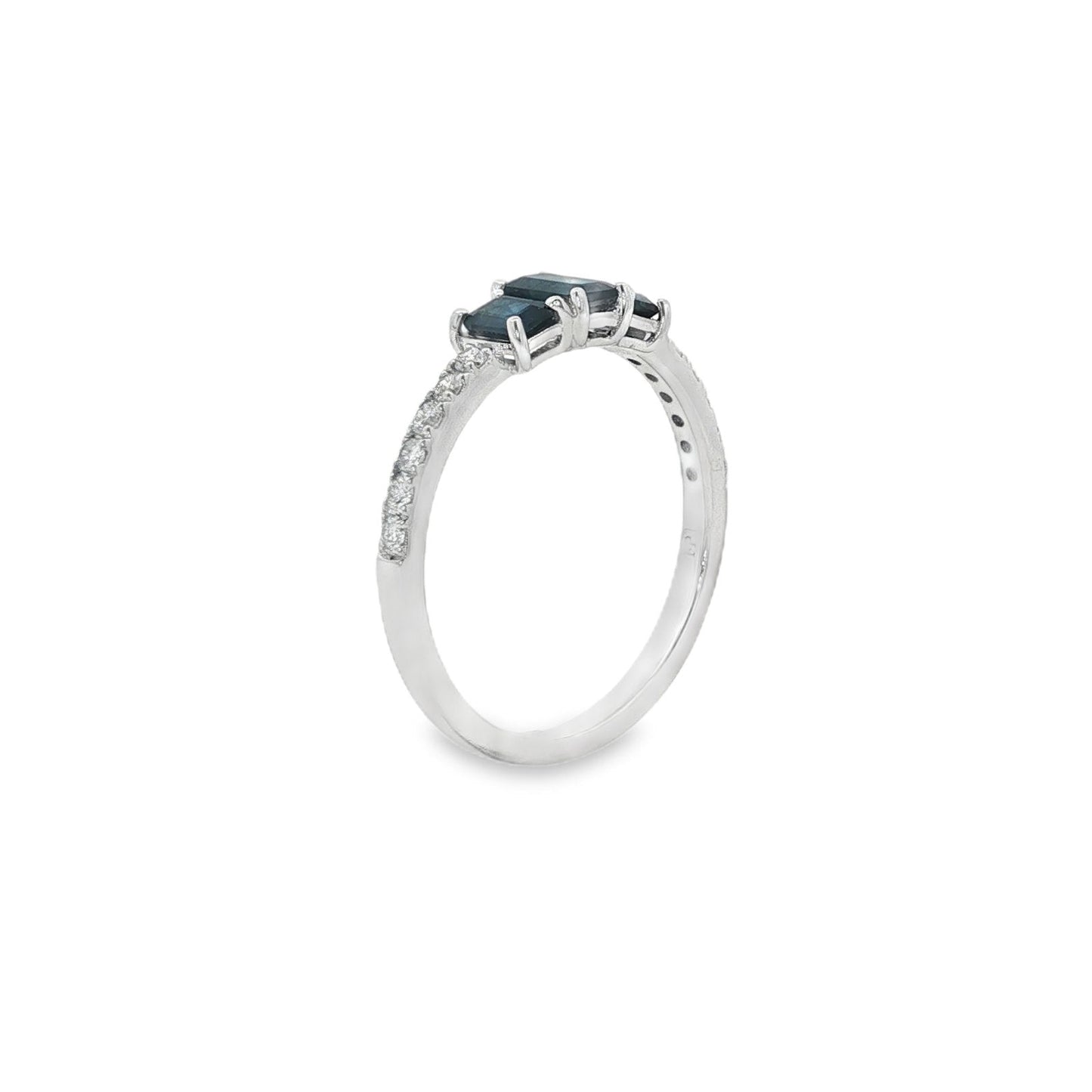 Jai's 14K White Gold Emerald-cut Tri-stone Sapphire & Diamond Ring