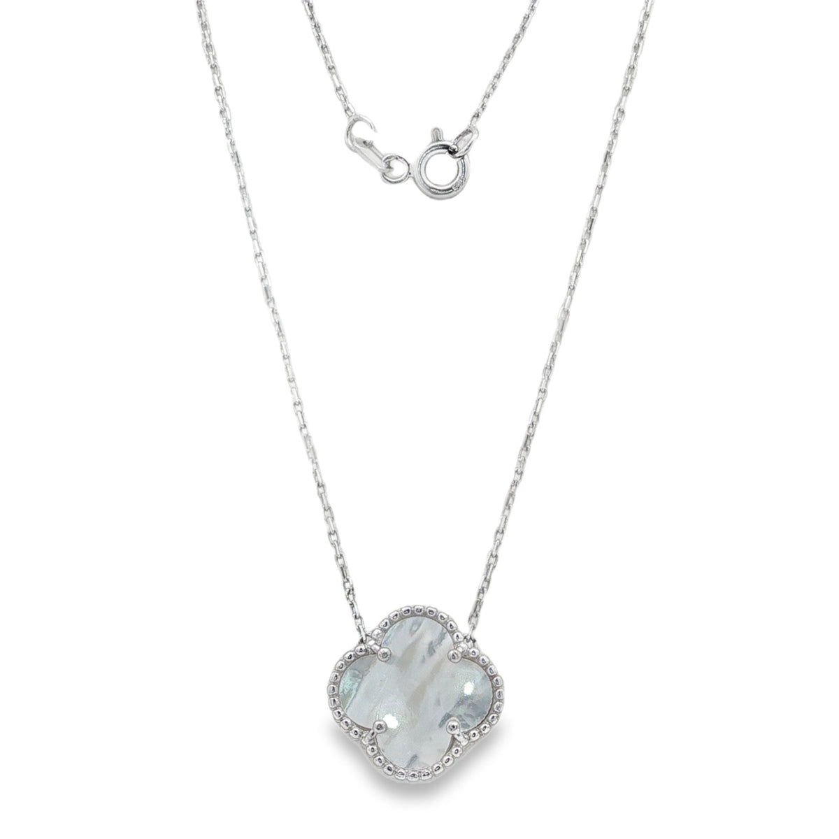Jai's 14K White Gold Mother-of-Pearl Clover Necklace