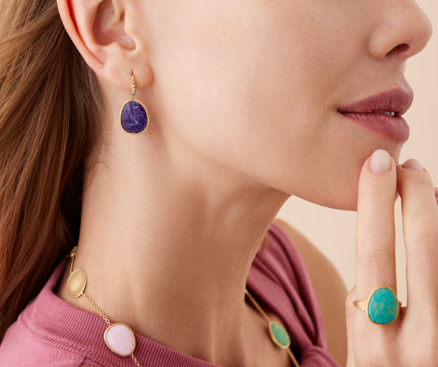 Marco Bicego's 18K Yellow Gold Lunaria Charoite & Diamond Drop Earrings