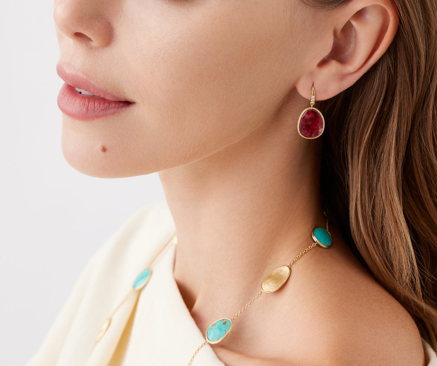Marco Bicego's 18K Yellow Gold Lunaria Thulite & Diamond Drop Earrings