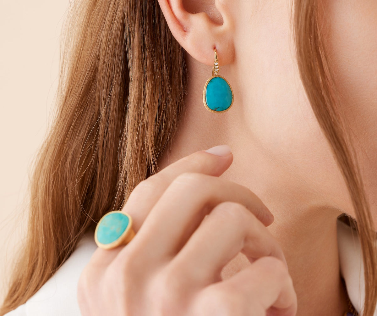Marco Bicego's 18K Yellow Gold Lunaria Mexican Turquoise & Diamond Drop Earrings