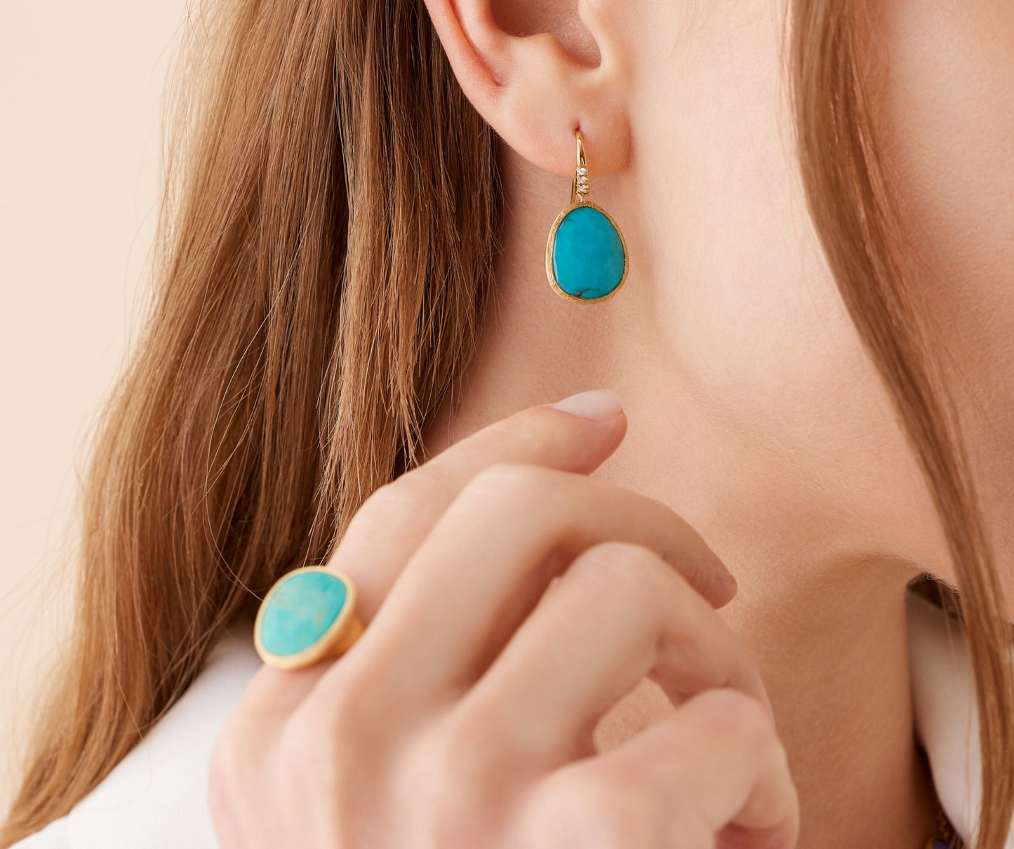 Marco Bicego's 18K Yellow Gold Lunaria Mexican Turquoise & Diamond Drop Earrings