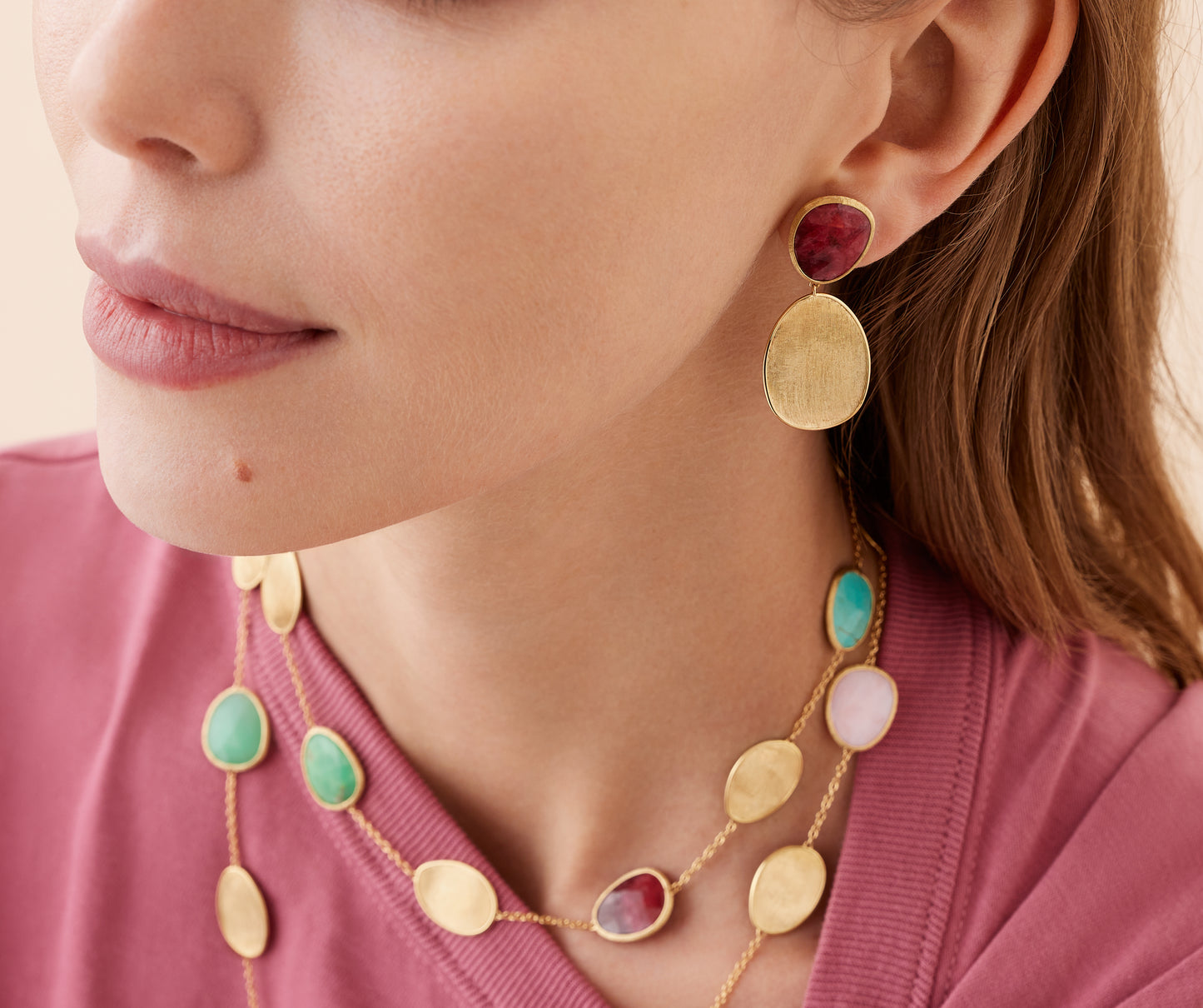 Marco Bicego's 18K Yellow Gold Lunaria Thulite Drop Earrings