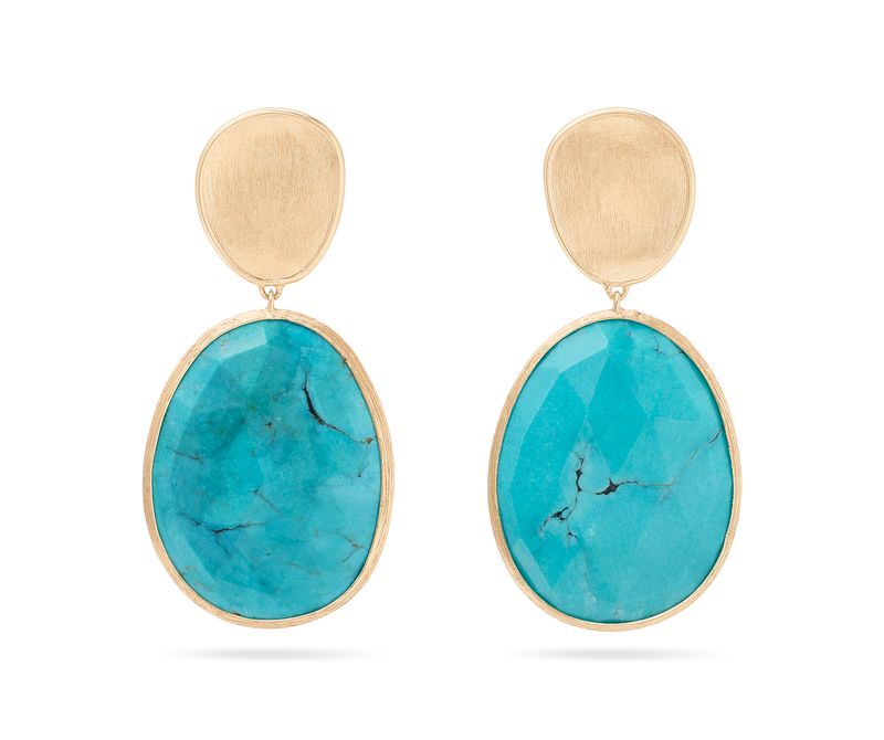 Marco Bicego's 18K Yellow Gold Lunaria Color Turquoise Double Drop Earrings