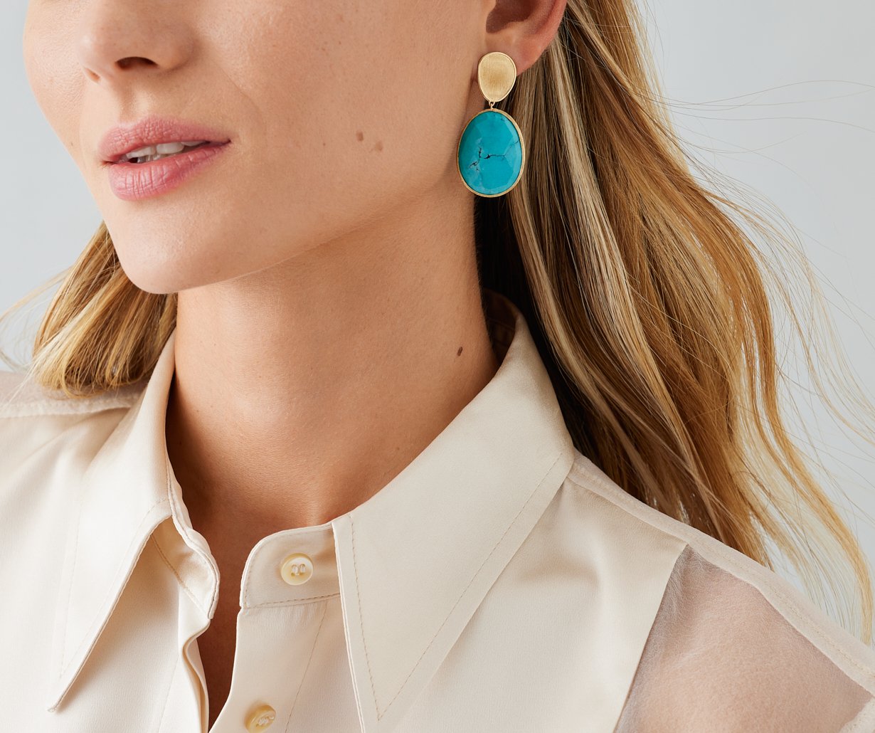 Marco Bicego's 18K Yellow Gold Lunaria Color Turquoise Double Drop Earrings