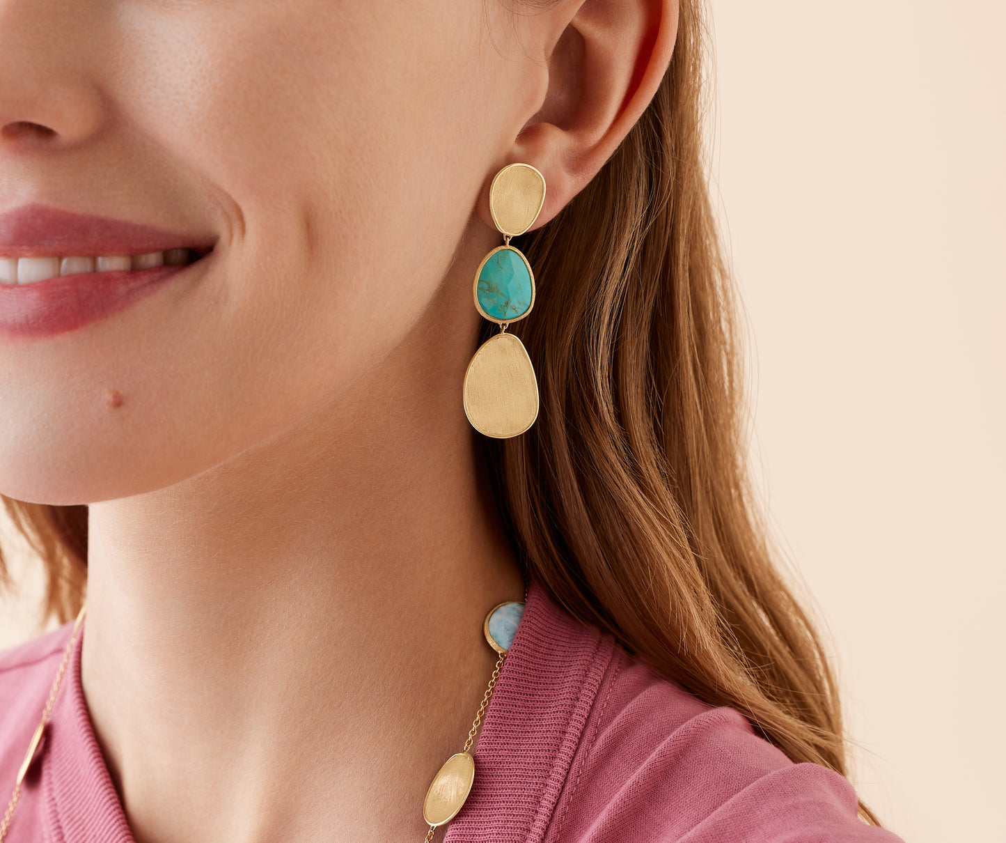 Marco Bicego's 18K Yellow Gold Lunaria Mexican Turquoise Drop Earrings