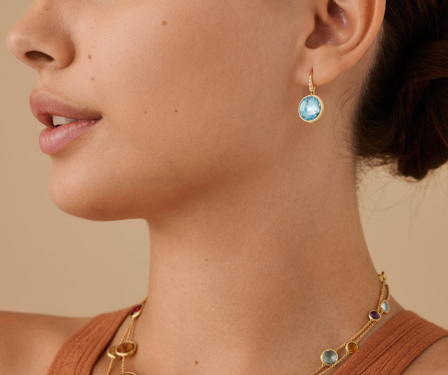 Marco Bicego's 18K Yellow Gold Jaipur Blue Topaz & Diamond Drop Earrings