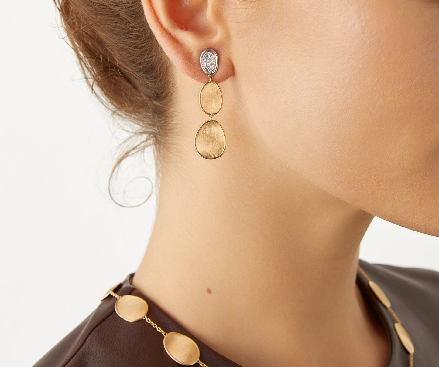 Marco Bicego's 18K Two-tone Lunaria Diamond Petal Drop Earrings