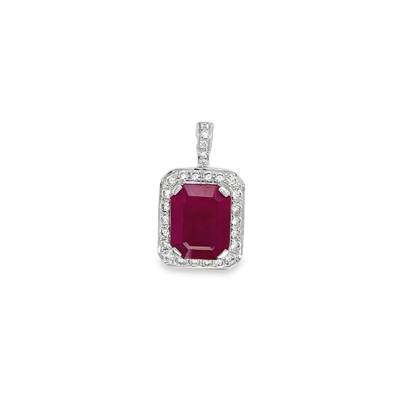 Jai's 14K White Gold Emerald-cut Ruby & Diamond-lined Pendant