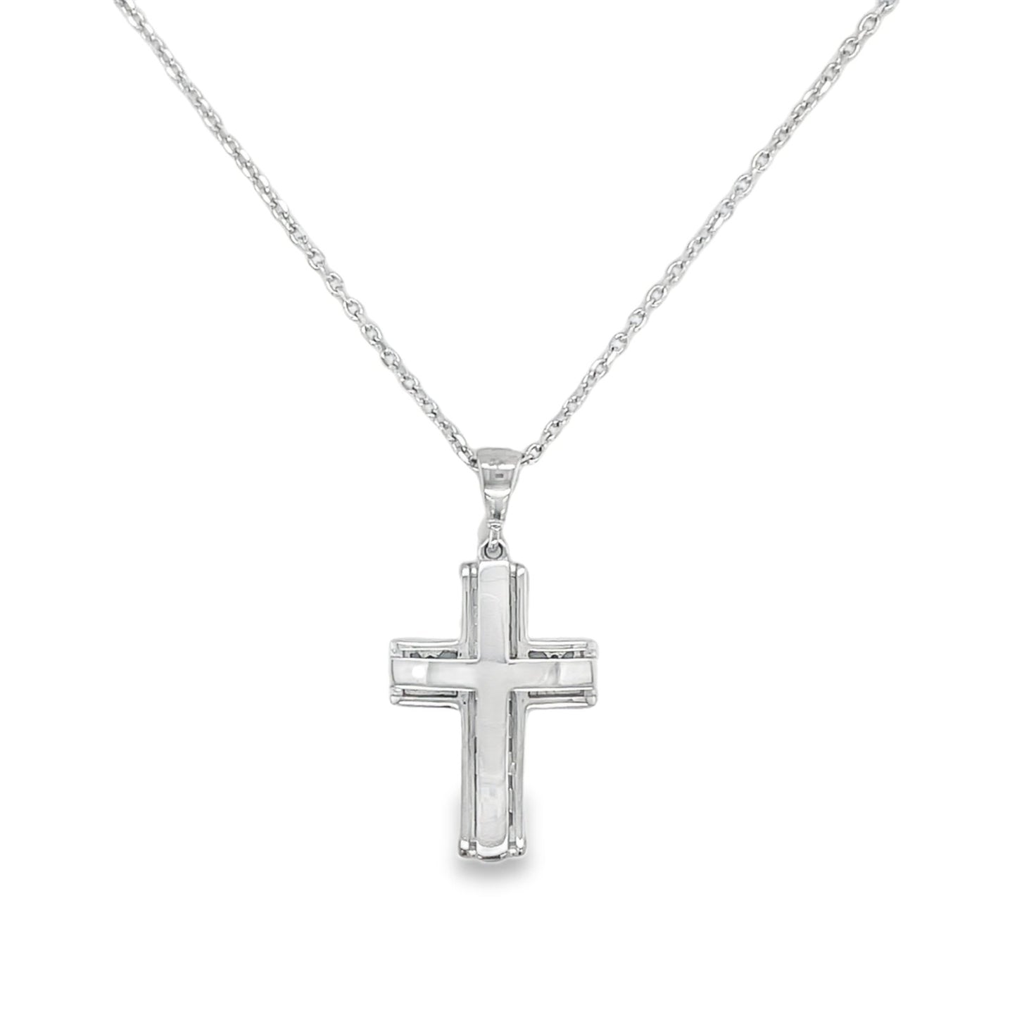 Jai's 14K White Gold Engraved Cross Pendant