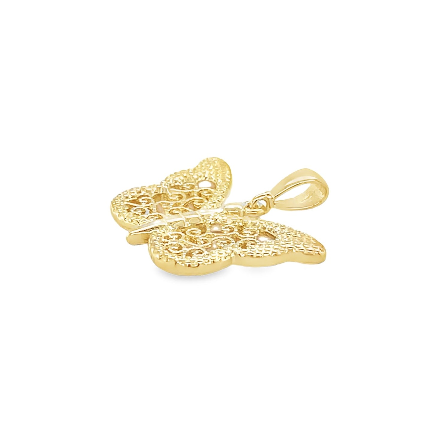 Jai's 14K Yellow Gold Engraved Butterfly Pendant