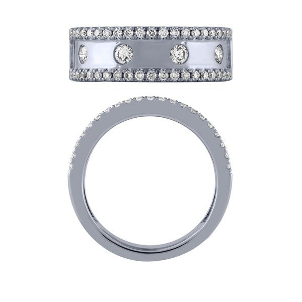 Morris & David's 14K White Gold Diamond-lined & Dotted Ring