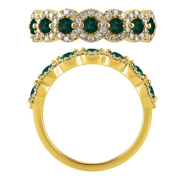 Morris & David's 14K Yellow Gold Diamond & Emerald Floral Ring