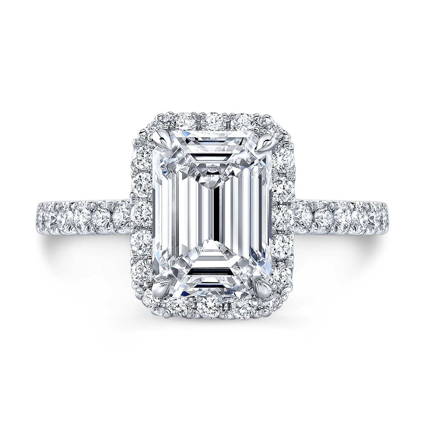 Jai's 18K White Gold Emerald-cut Diamond Halo Engagement Ring