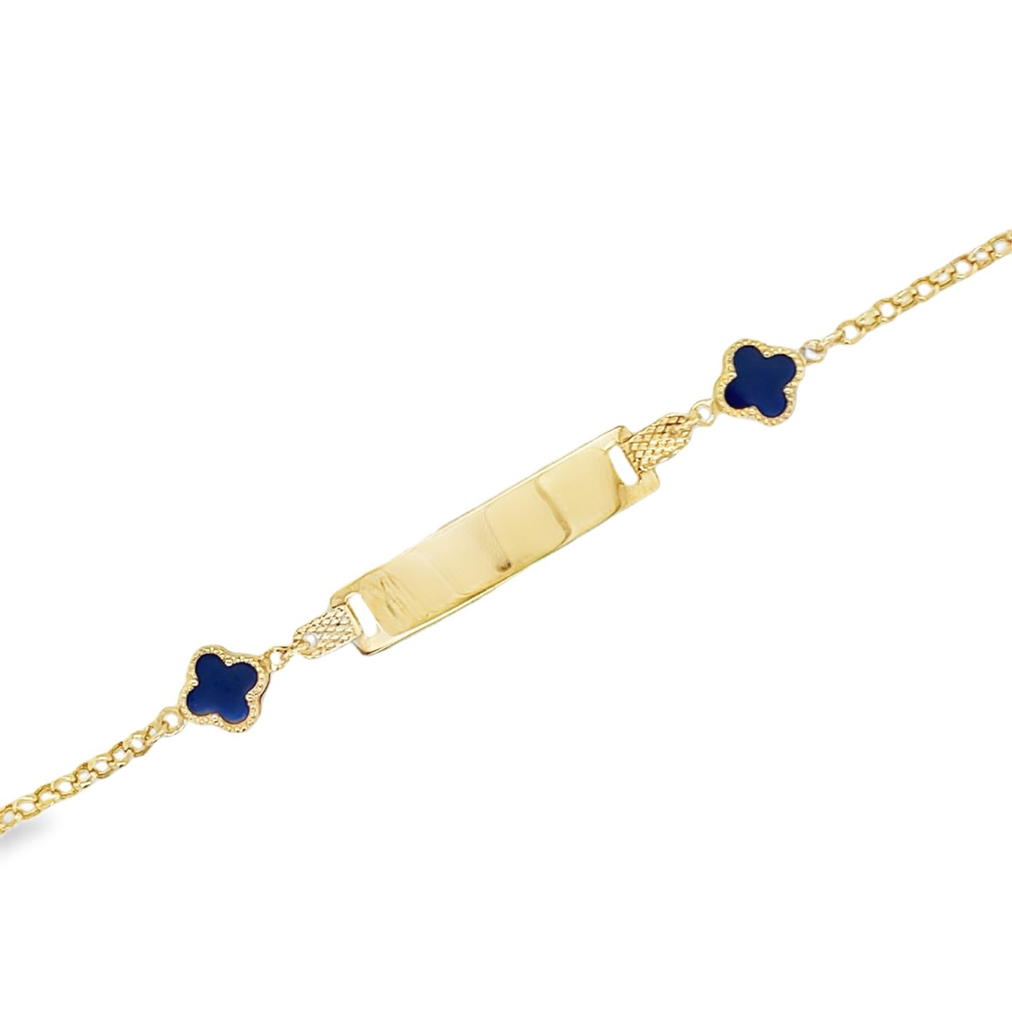 Jai’s 14K Yellow Gold Baby ID & Blue Clover Rolo Chain Bracelet