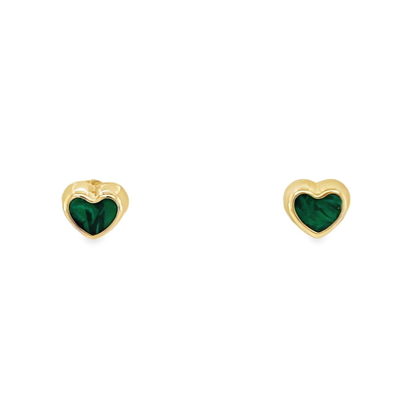 Jai's 14K Yellow Gold Malachite Baby Heart Studs