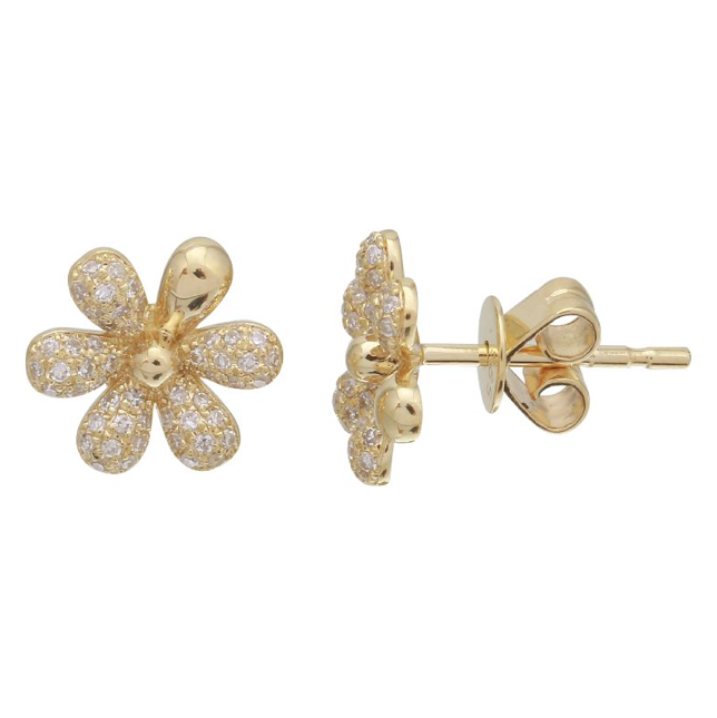 Jai's 14K Yellow Gold Floral Diamond Studs