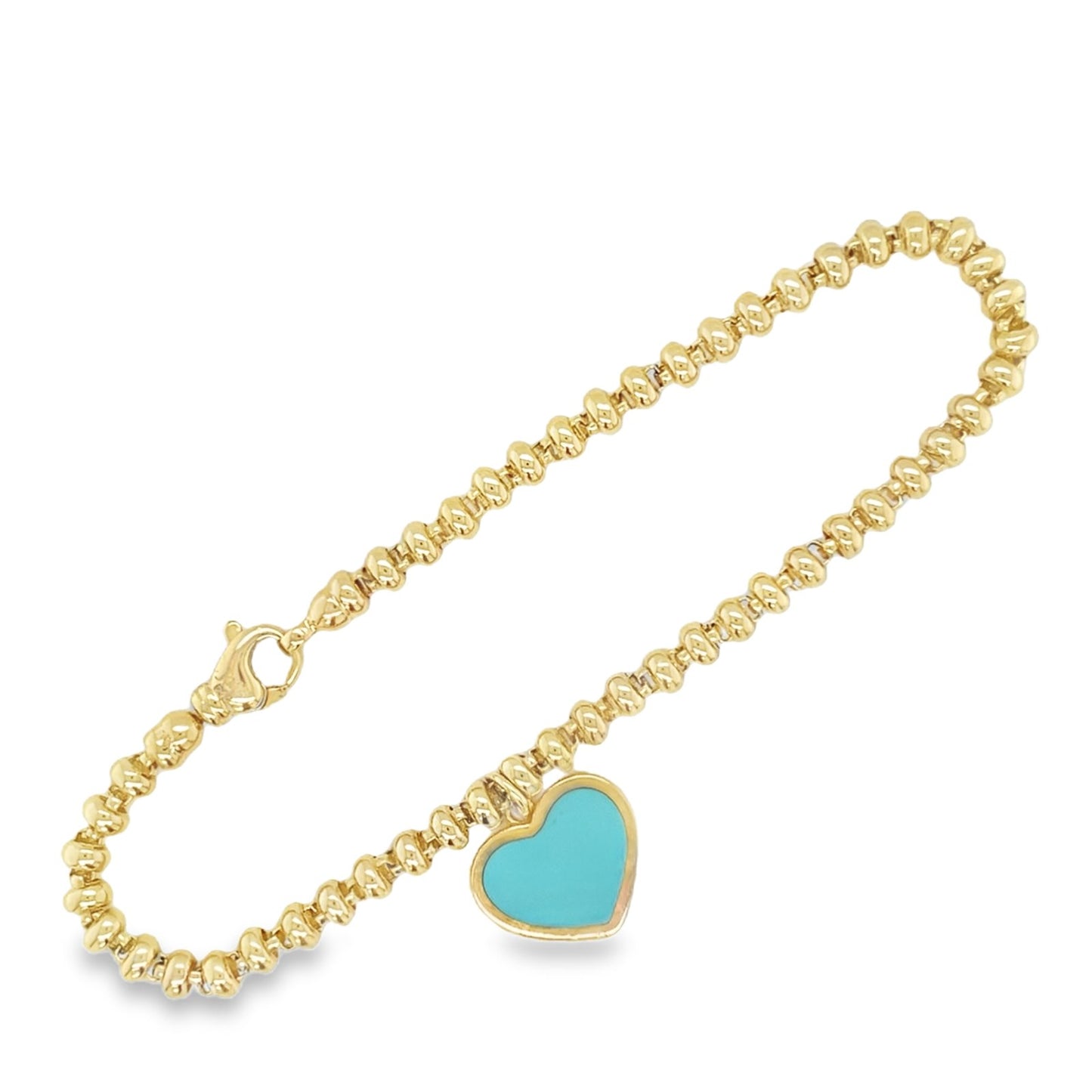 Jai's 14K Yellow Gold Turquoise Heart Chain Bracelet