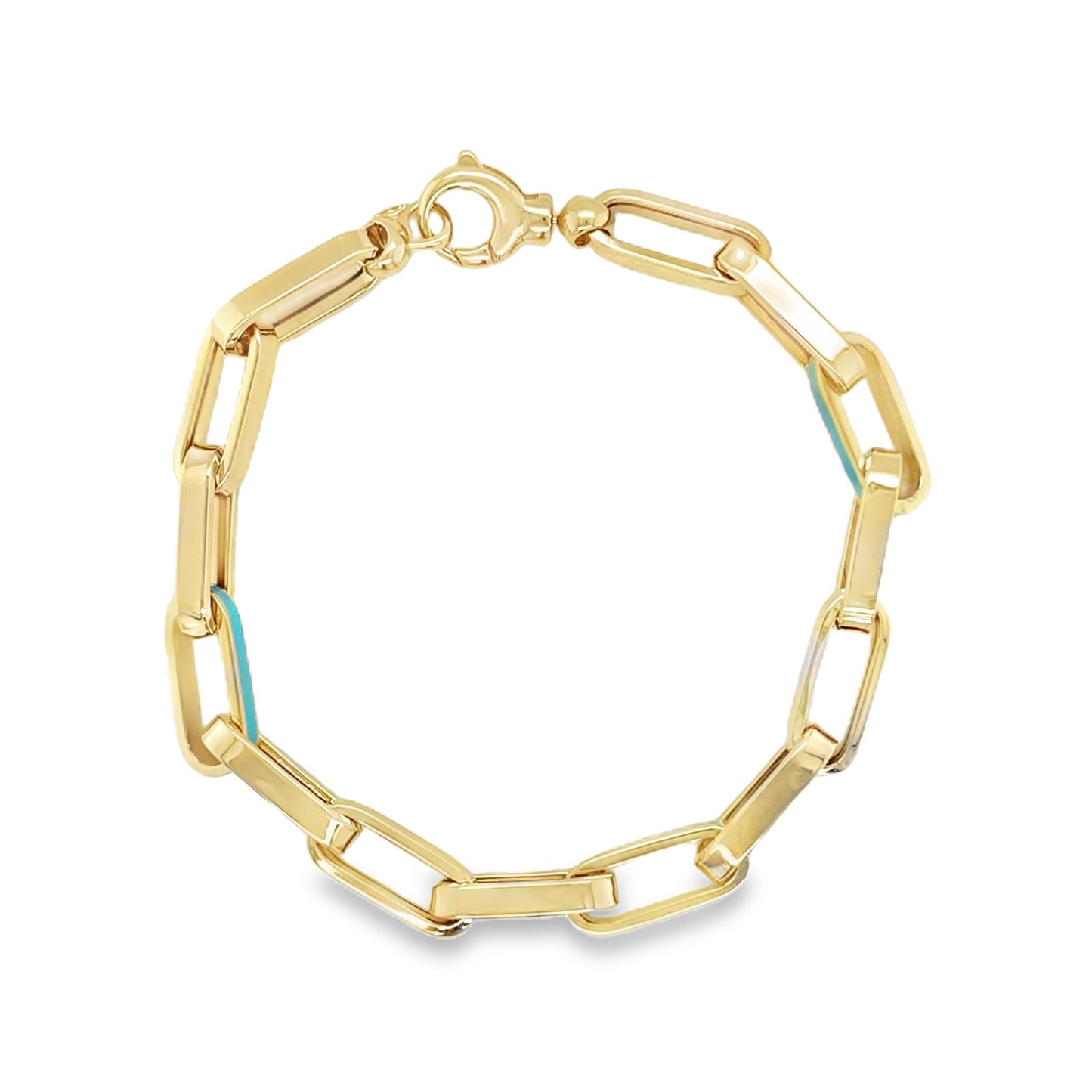 Jai's 14K Yellow Gold Turquoise Paperclip Chain Bracelet