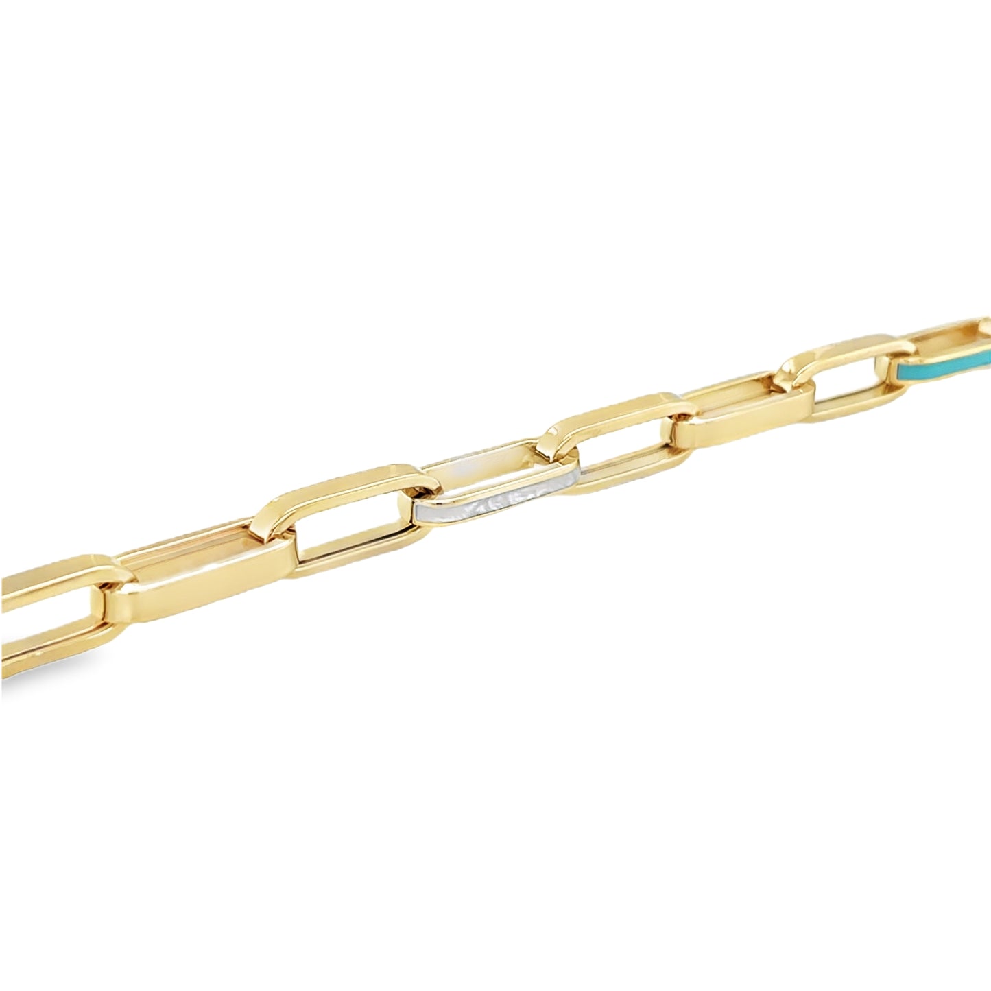 Jai's 14K Yellow Gold Turquoise Paperclip Chain Bracelet