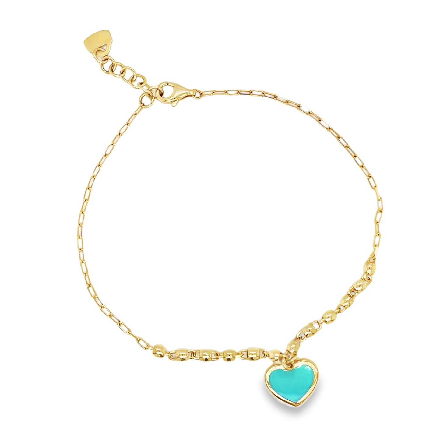 Jai's 14K Yellow Gold Turquoise Heart Anklet