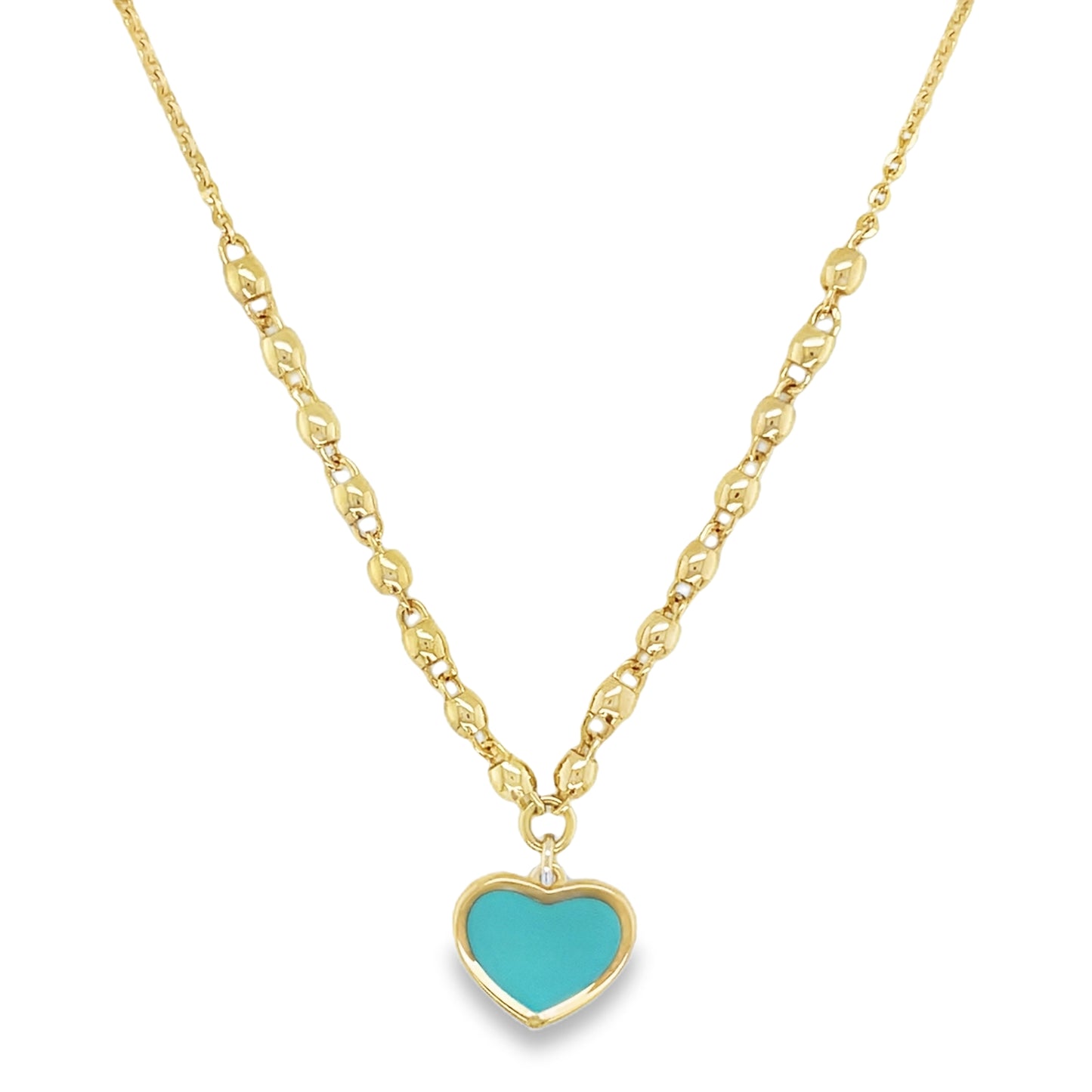 Jai's 14K Yellow Gold Turquoise Heart Necklace
