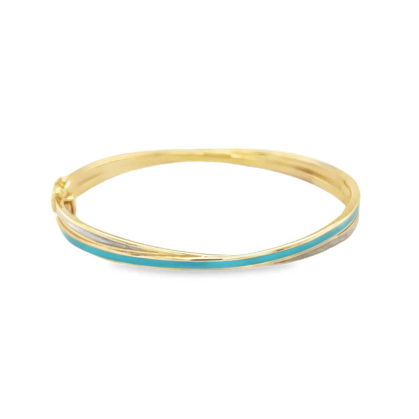 Jai's 14K Yellow Gold Turquoise & Mother-of-Pearl Criss-cross Bangle