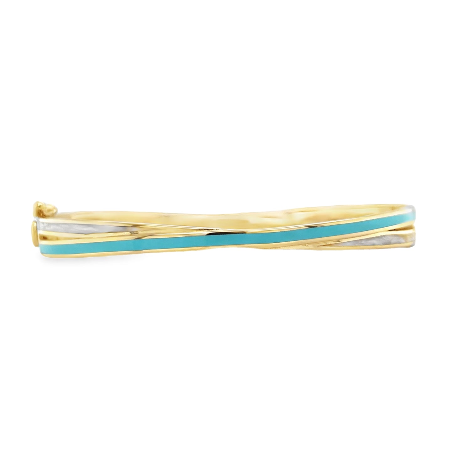 Jai's 14K Yellow Gold Turquoise & Mother-of-Pearl Criss-cross Bangle