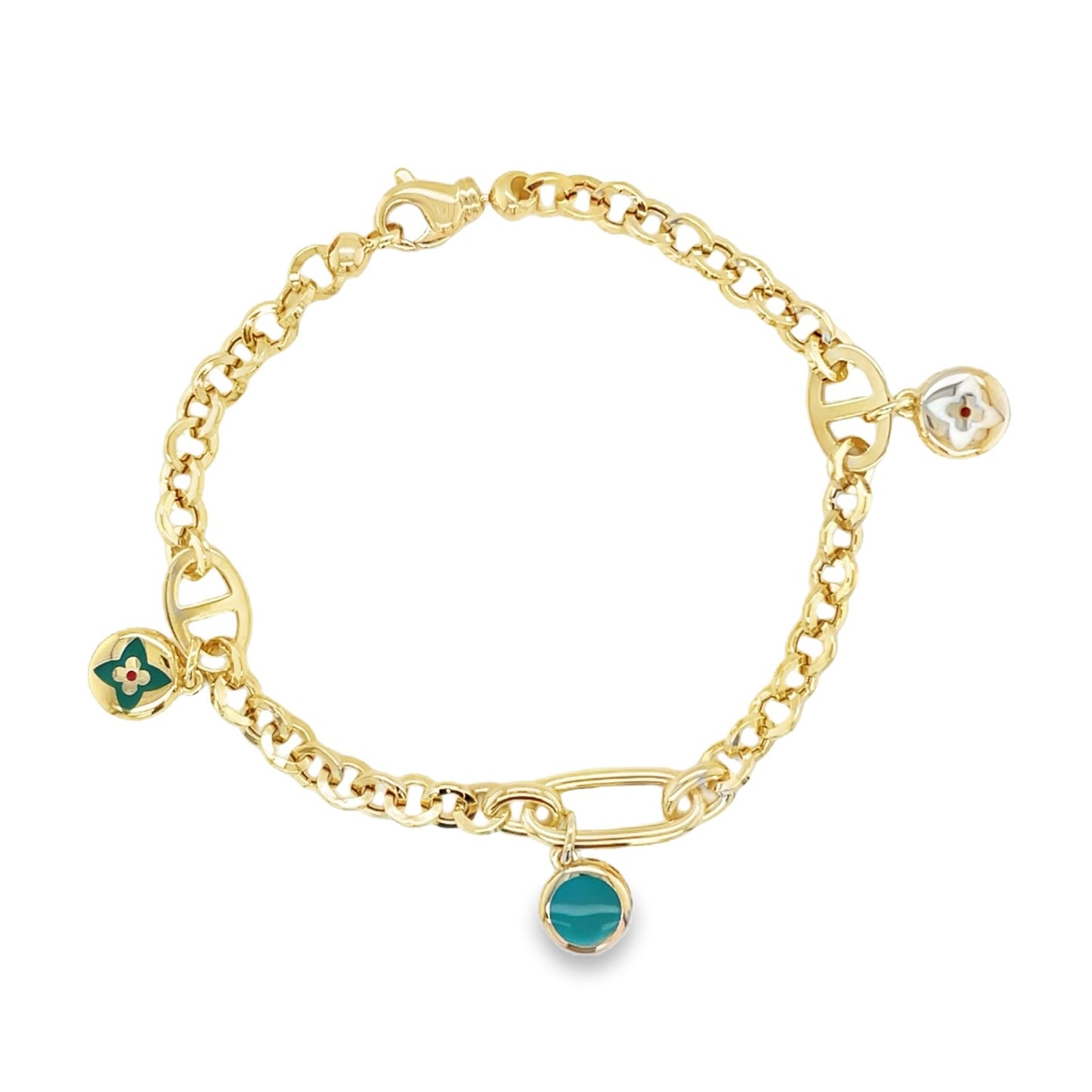 Jai's 14K Yellow Gold Turquoise Charm Chain Bracelet