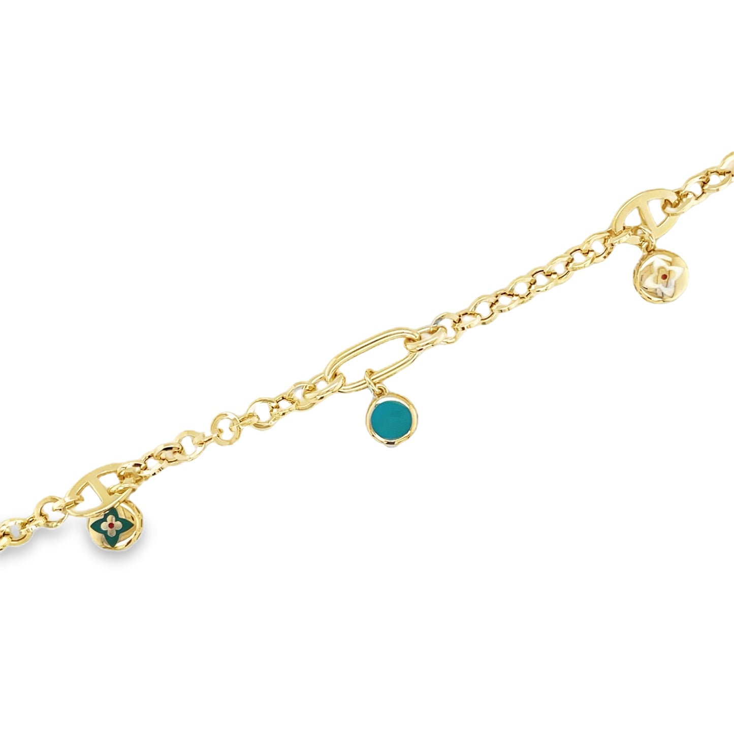 Jai's 14K Yellow Gold Turquoise Charm Chain Bracelet