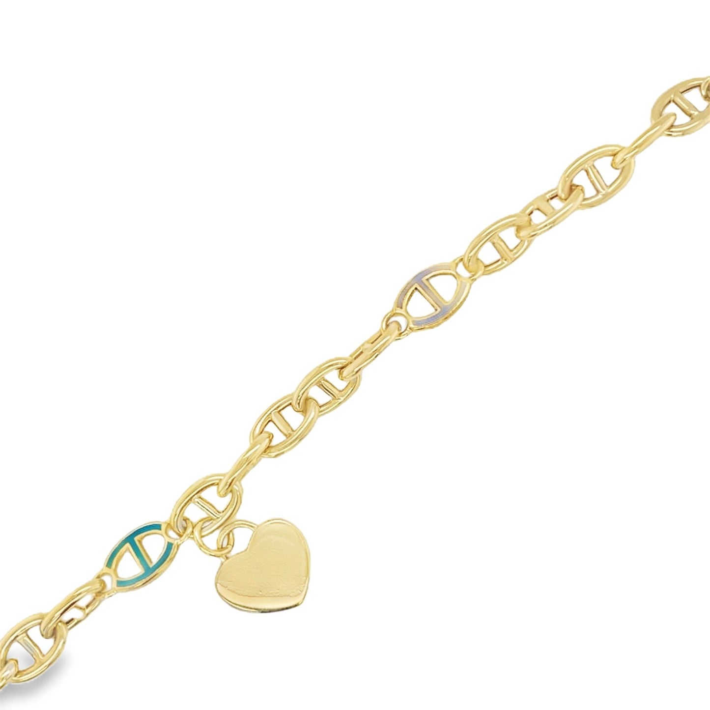 Jai's 14K Yellow Gold Turquoise Links & Heart Chain Bracelet