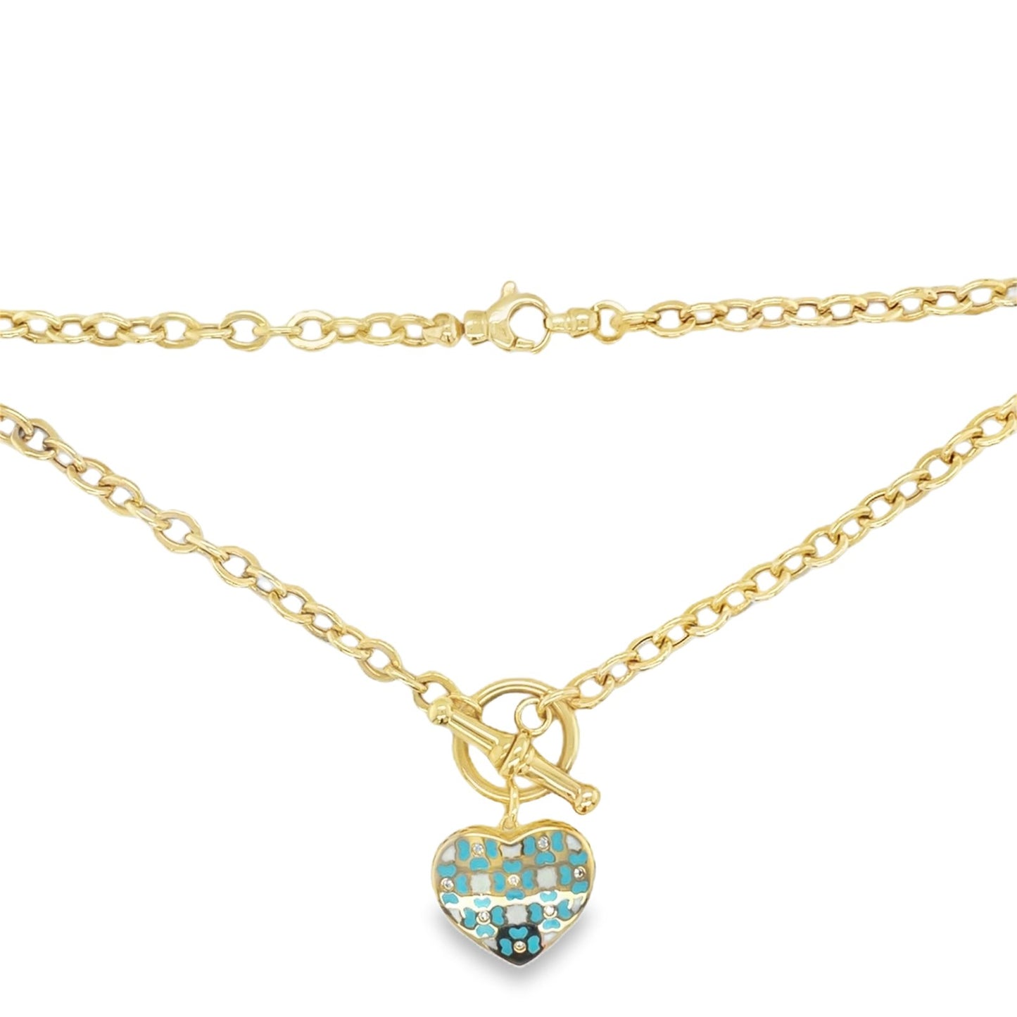 Jai's 14K Yellow Gold Turquoise & White Floral Heart Necklace